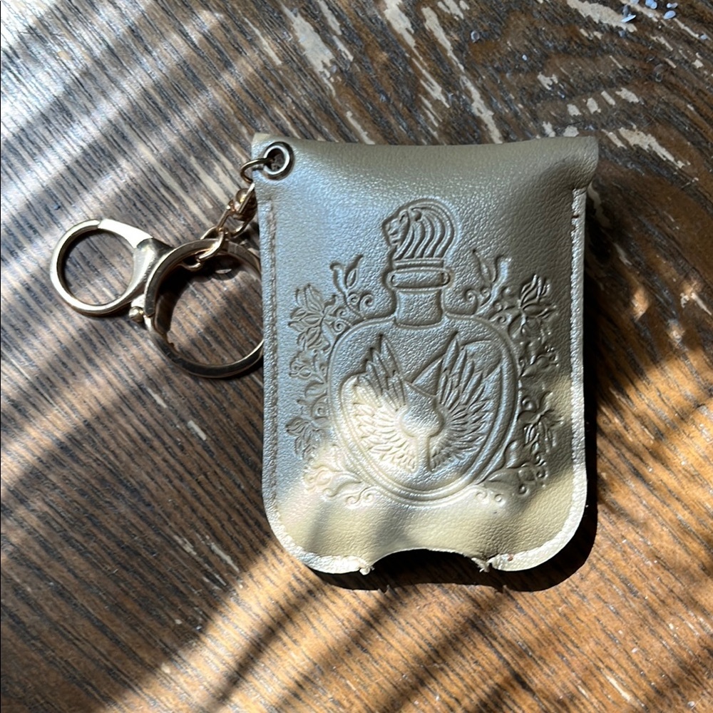 Tan Leather Hand Sanitizer Keychain Pouch
